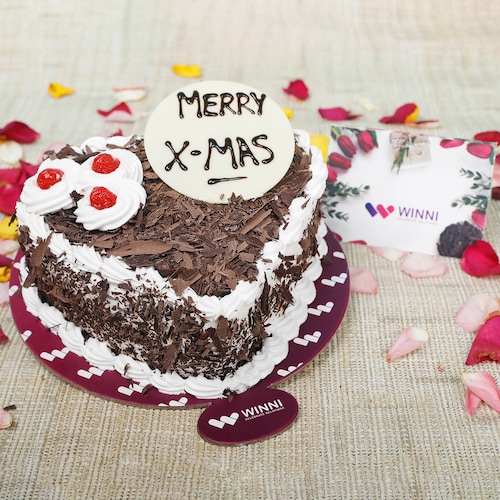 Buy Merry XMAS Heart Shape Black Forest Cake