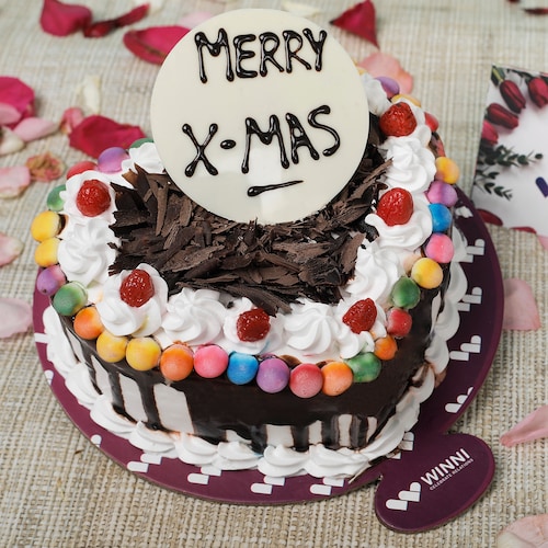 Buy Merry XMAS Black Forest Gem Heart Shape Cake