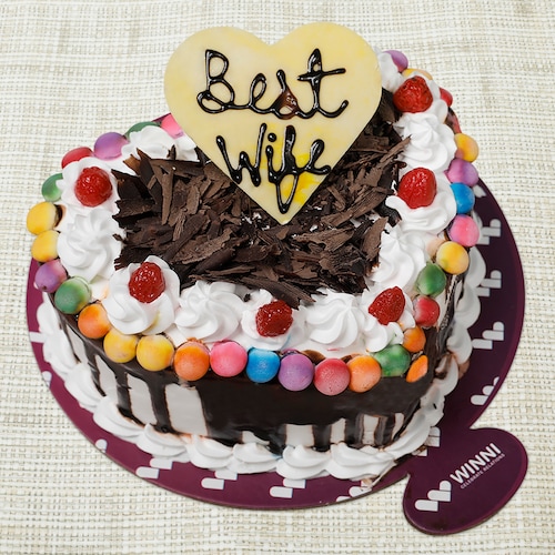 Buy Best Wife Black Forest Gem Heart Shape Cake