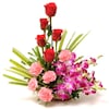 Buy Basket of Orchids Pink Carnation and Red Roses