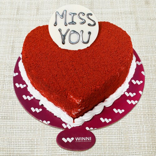 Buy Miss You Red Velvet Heart Shape Cake