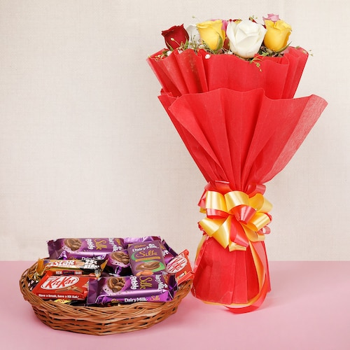Buy Mix Roses With Delicious Chocolates