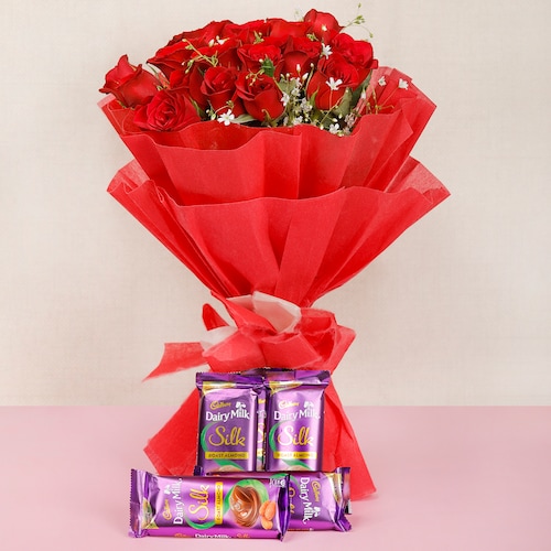 Buy 20 Red Roses And 5 Silk Chocolates