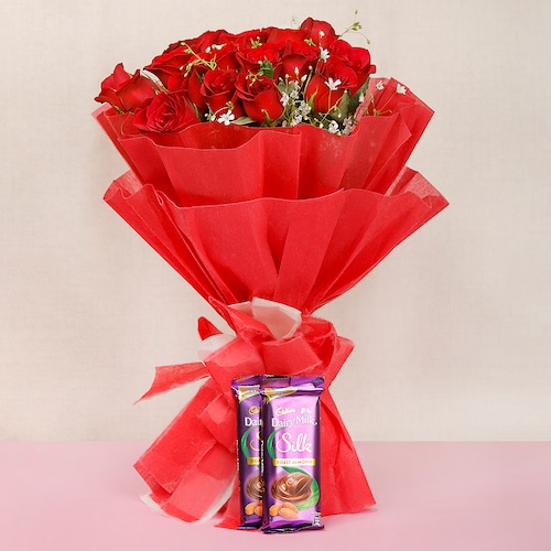 Buy 20 Red Roses And 2 Silk Chocolates