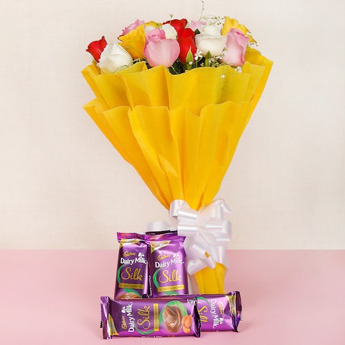 Buy 15 Mix Roses And 5 Silk Chocolates