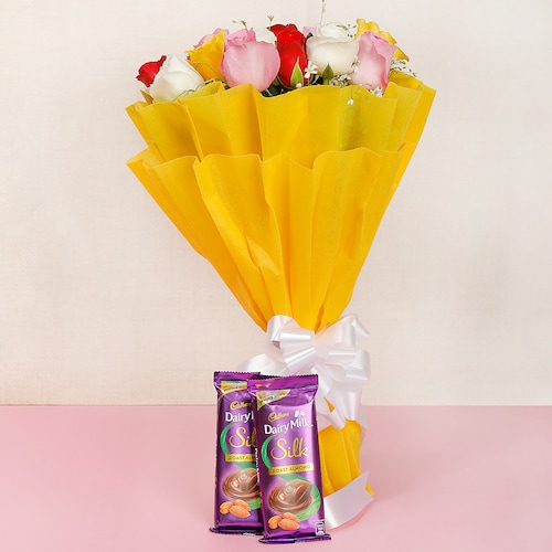 Buy 15 Mix Roses And 2 Silk Chocolates