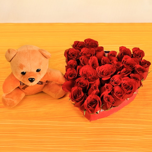 Buy 30 Red Roses And Teddy Bear