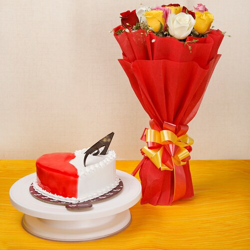 Buy Choco Vanilla Cake And Mix Roses