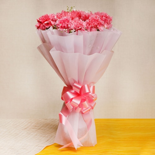 Buy Pink Carnations In Pink Packing