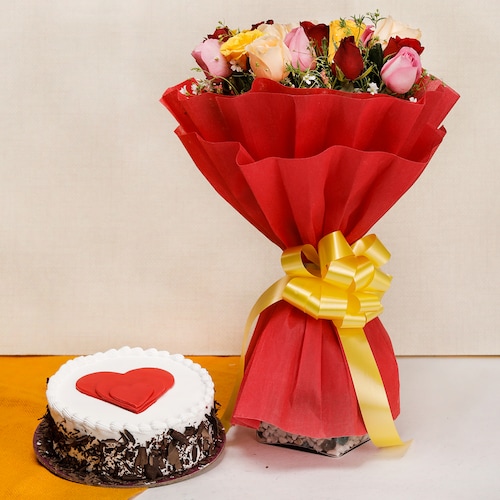 Buy 20 Mixed Roses and Black Forest Cake