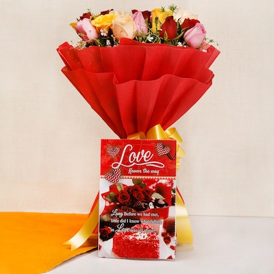 20 Mixed Roses and Greeting Card