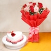 Buy 15 Red And Pink Roses With Vanilla Cake