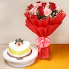 Buy 15 Red And Pink Roses With Pineapple Cake