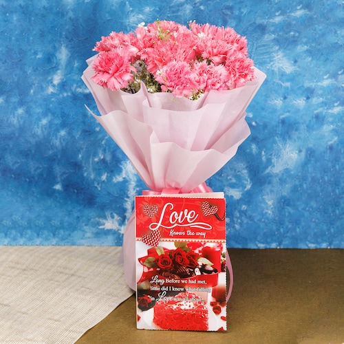 Buy 12 Pink Carnations And Love Card