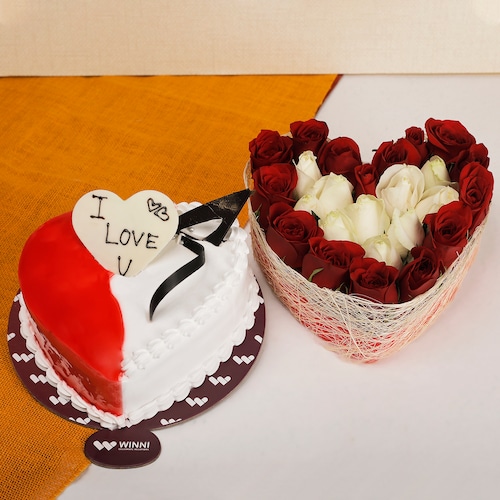 Buy 25 Roses with Strawberry Cake