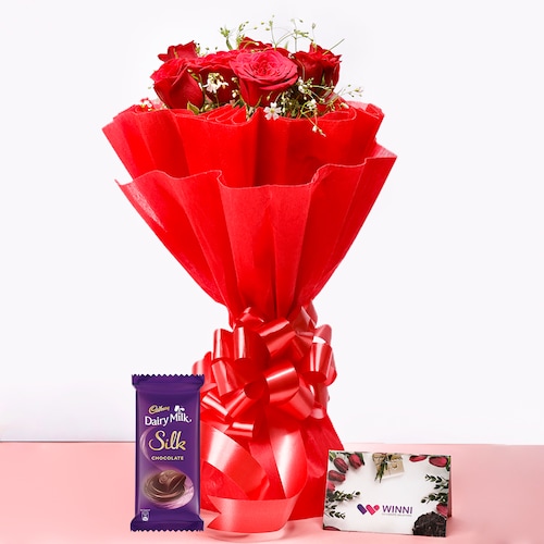 Buy 10 Red Roses and Silk Chocolate