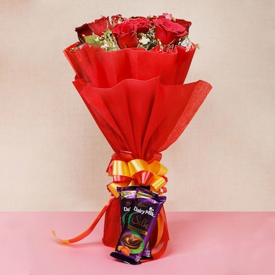 10 red Roses And 2 Silk Chocolates