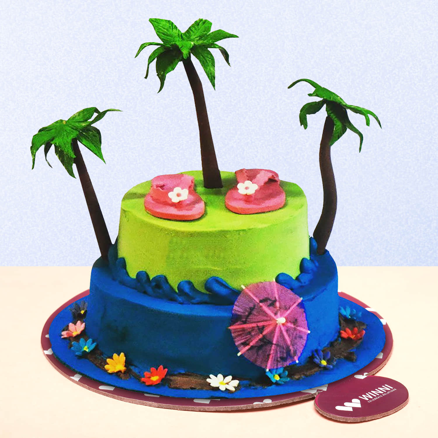 3D Minions on beach theme customized fondant cake - - CakesDecor