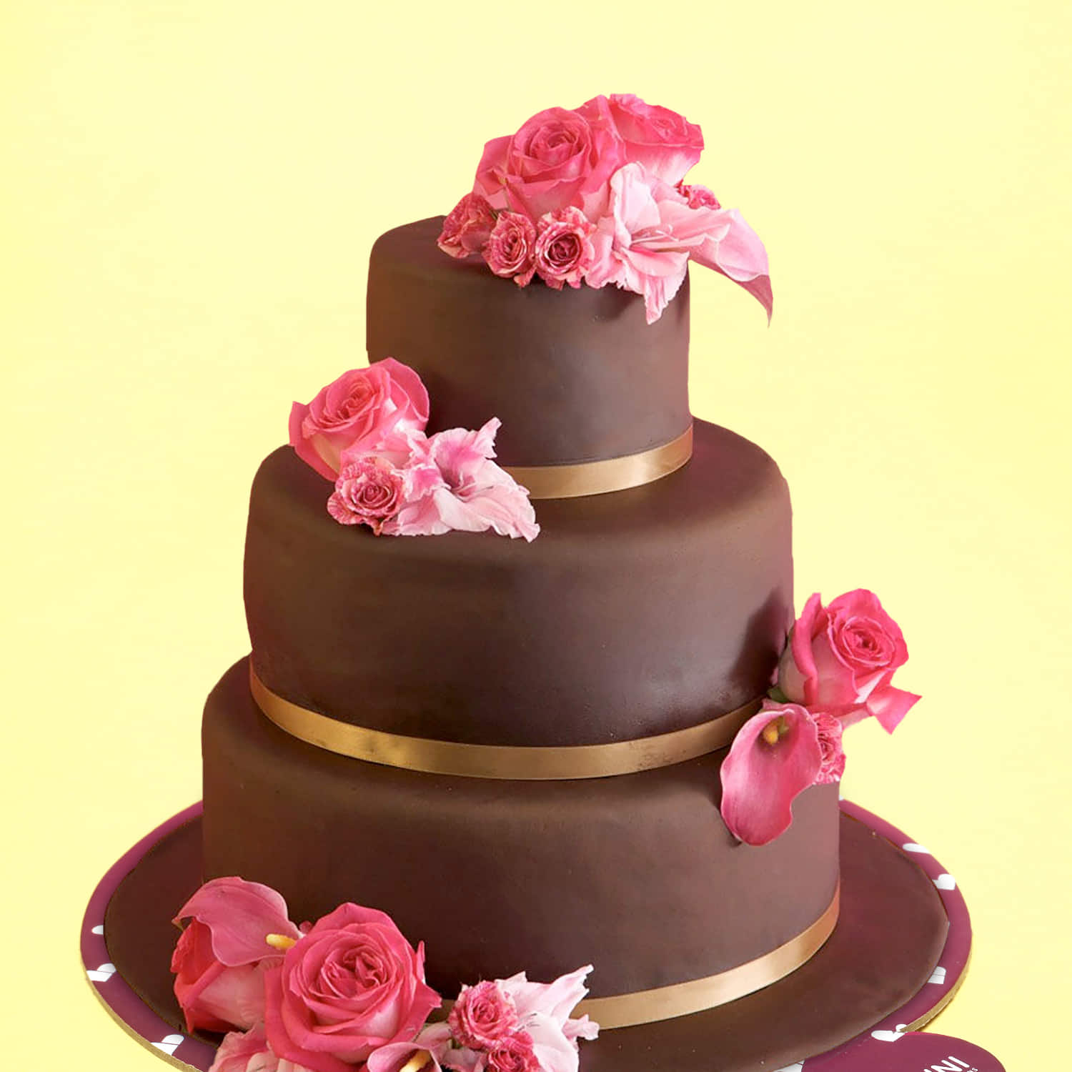 Three Tier Cake with 3 Layer Decorated Chocolate Rose . Stock Photo - Image  of food, dish: 85066656