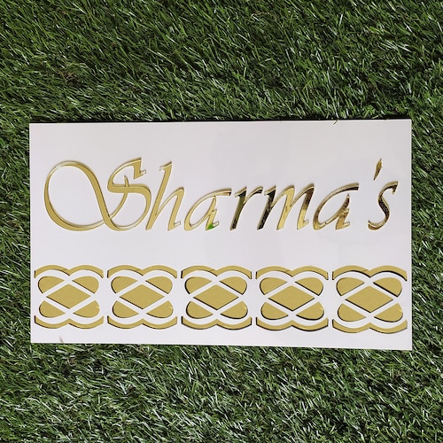 Buy Golden Fonts Glossy White Name Plate