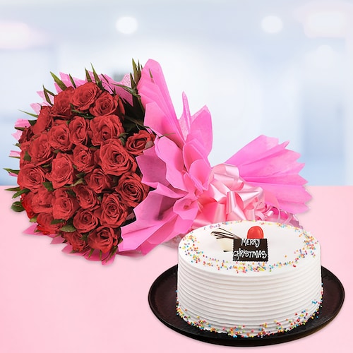Buy Gorgeous Roses And Vanilla Cake