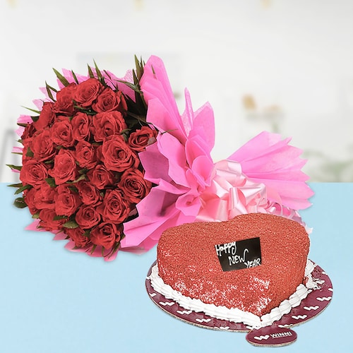 Buy 25 Red Roses With Red Velvet Cake
