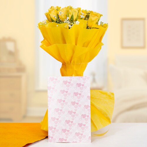 Buy 10 Yellow Roses with Card
