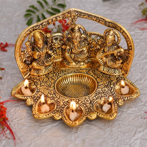 Buy Lakshmi Ganesh Sarasvati Idol with Diya