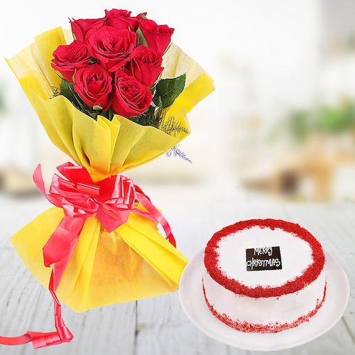 Buy 8 Red Roses With Red Velvet Combo