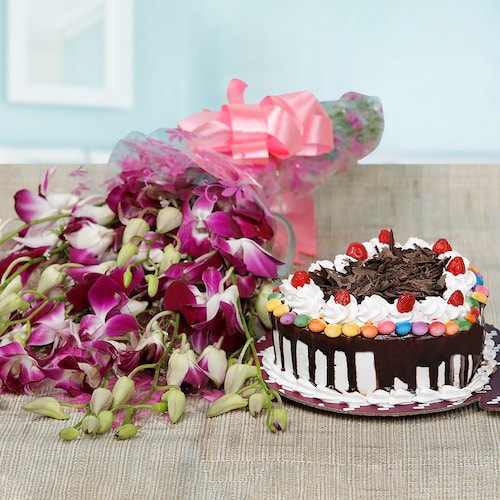 Buy Black Forest Gem Cake With Orchids