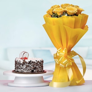 Black Forest Cake with Yellow Roses