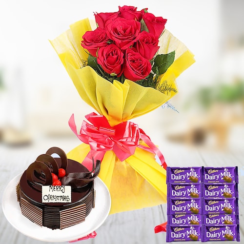 Buy Red Roses With Chocolate Cake Standard