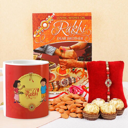 Buy Fancy Rakhi With Mug & Greeting Card