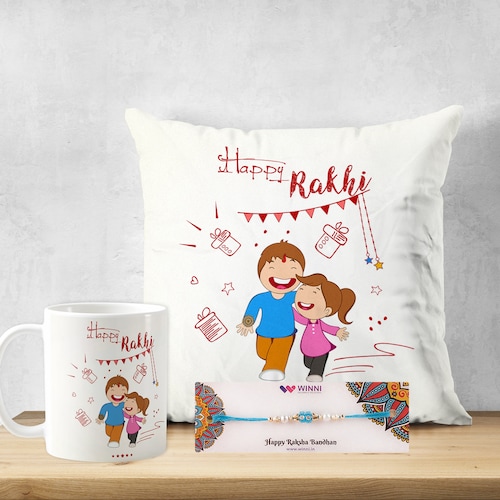 Buy Rakhi With Printed Mug & Cushion