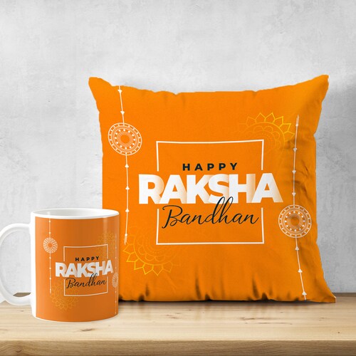 Buy Lovely Rakhi Wishes With Cushion & Mug Combo