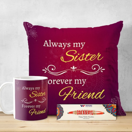 Buy Vibrant Cushion And Mug Combo For Sister