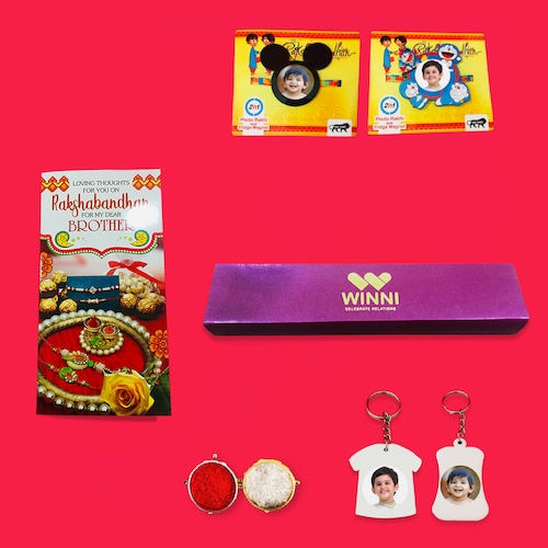 Buy Personalized Doremon & Mickey Face Magnet Rakhi Combo