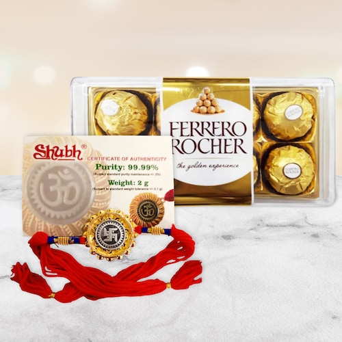 Buy Silver Rakhi and Ferrero Rochers Combo