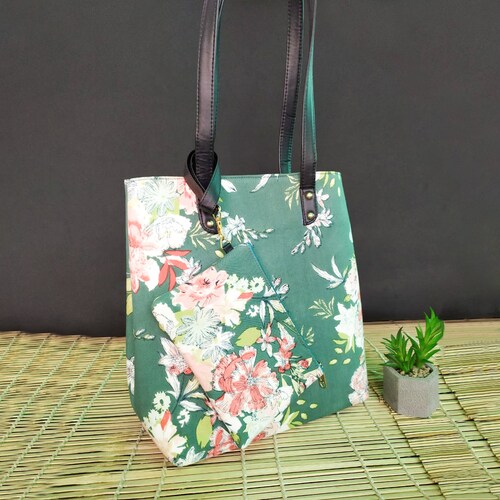 Buy Teal Green Printed Tote Bag