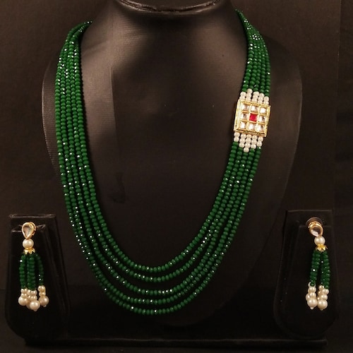 Buy Five Liner Green Pearl Jewellery Set