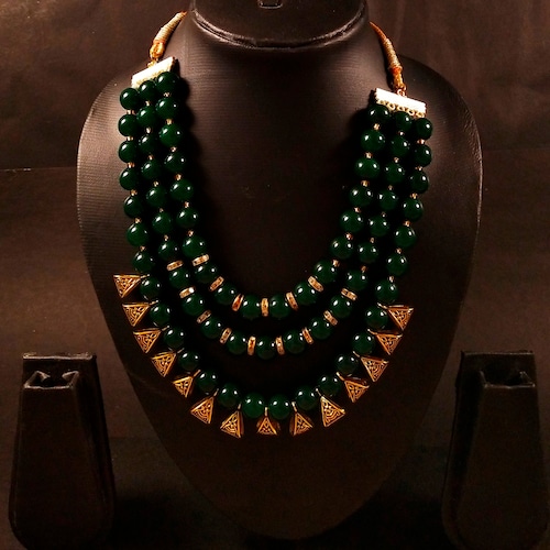 Buy Heavy Green Pearl Gold Plated Necklace
