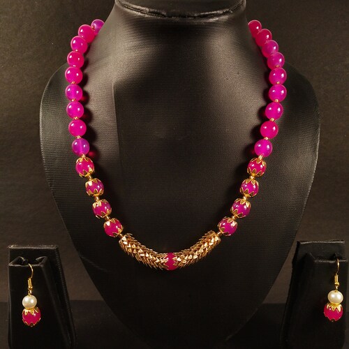 Buy Pink Pearl Necklace Set