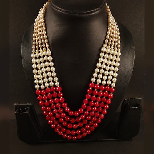 Buy Red Beaded Layered Necklace