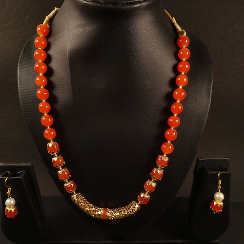 Buy Red Beaded Necklace Earrings Set