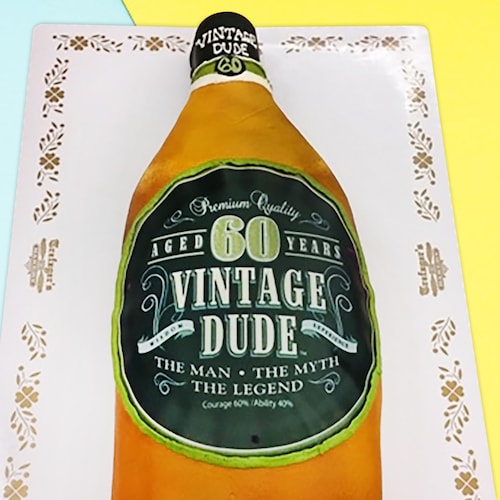 Buy Vintage Dude 60th Bottle Shaped Cake