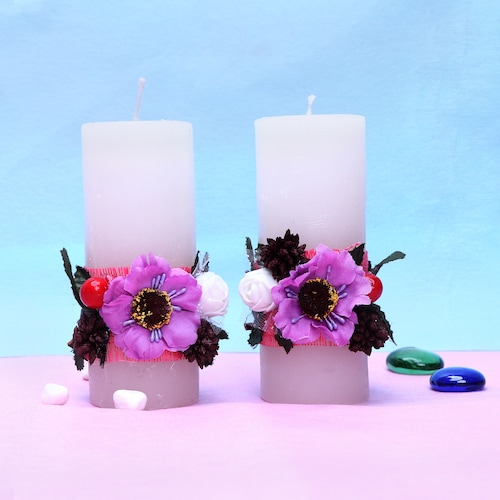 Buy Pink flower pillar candle