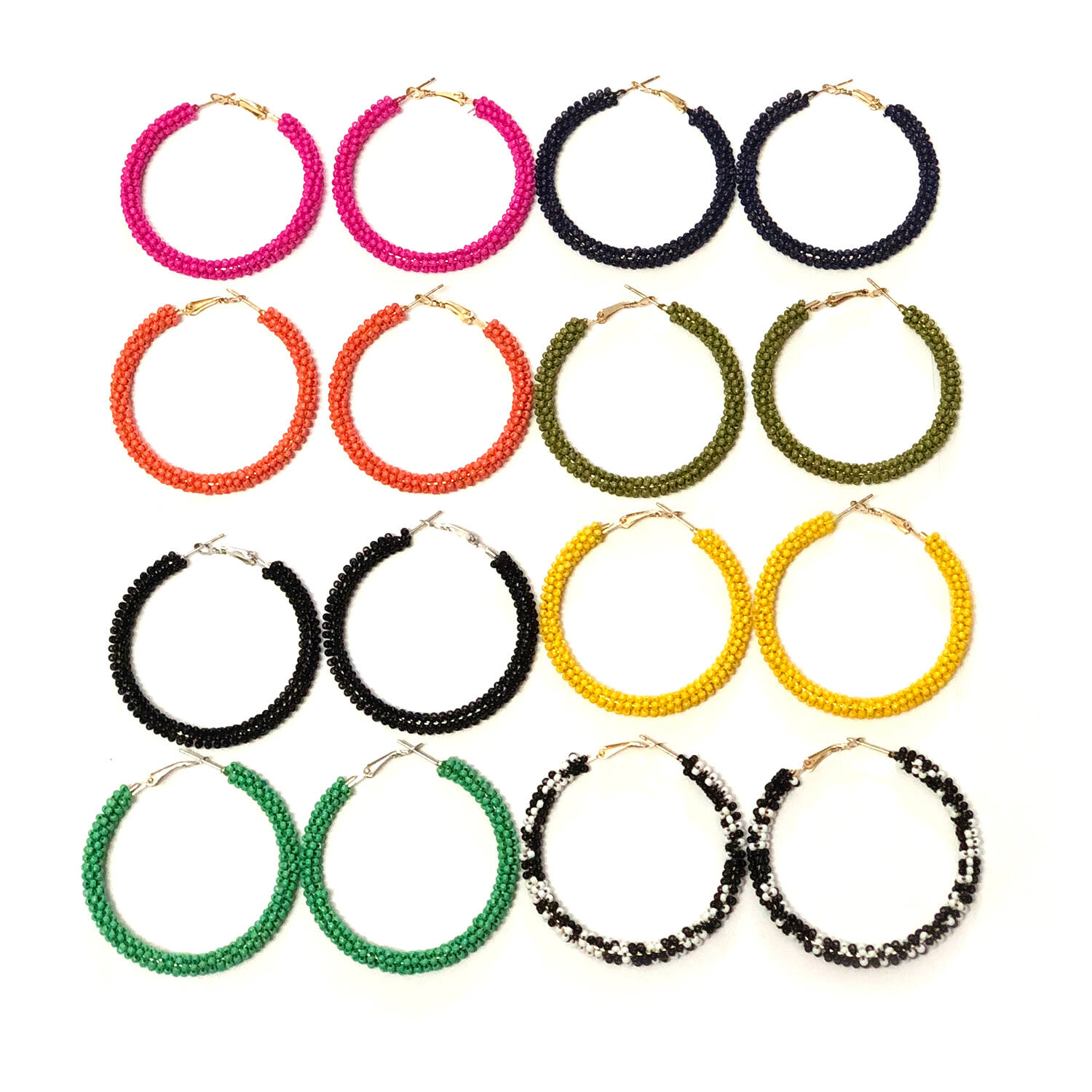 Strigehne Diamond Shape Multicolour Beads Hoop Earrings