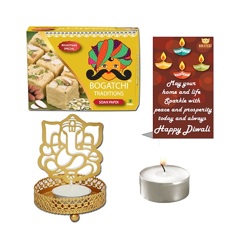 Buy Diwali Soan papdi with Ganesha T Lights