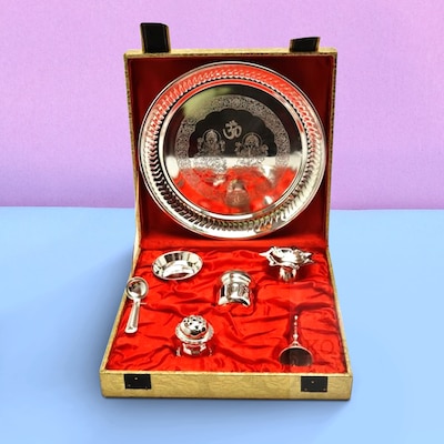 Silver Plated Steel Pooja Thali