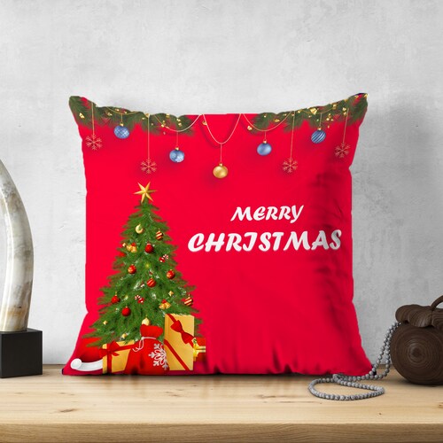 Buy Conifer Tree Printed Red Cushion